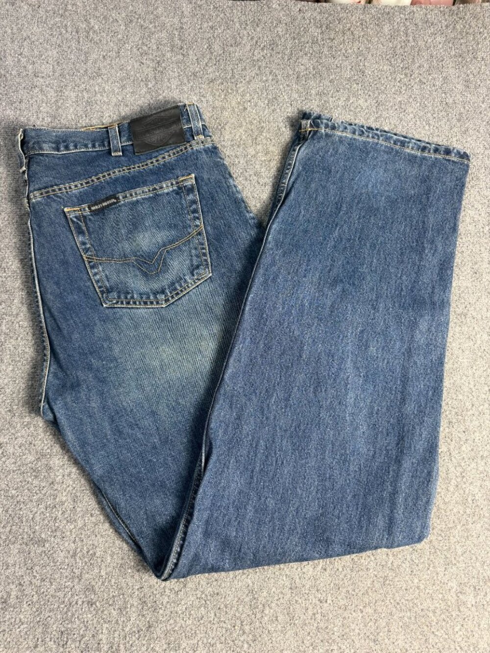 Harley-Davidson Mens Blue Denim Jeans 38 x 36 Cotton Straight Leg Good Condition